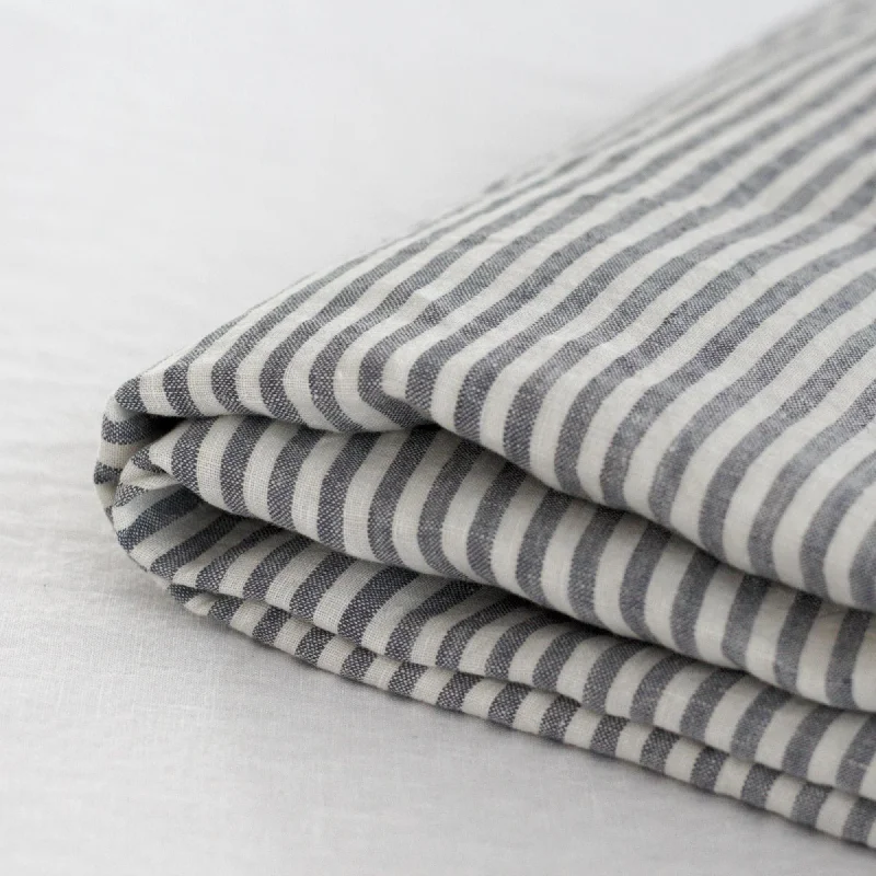 Navy Blue Stripes Linen Fitted Sheet