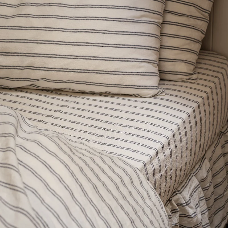 Ivory Kemptown Stripe Linen Blend Fitted Sheet