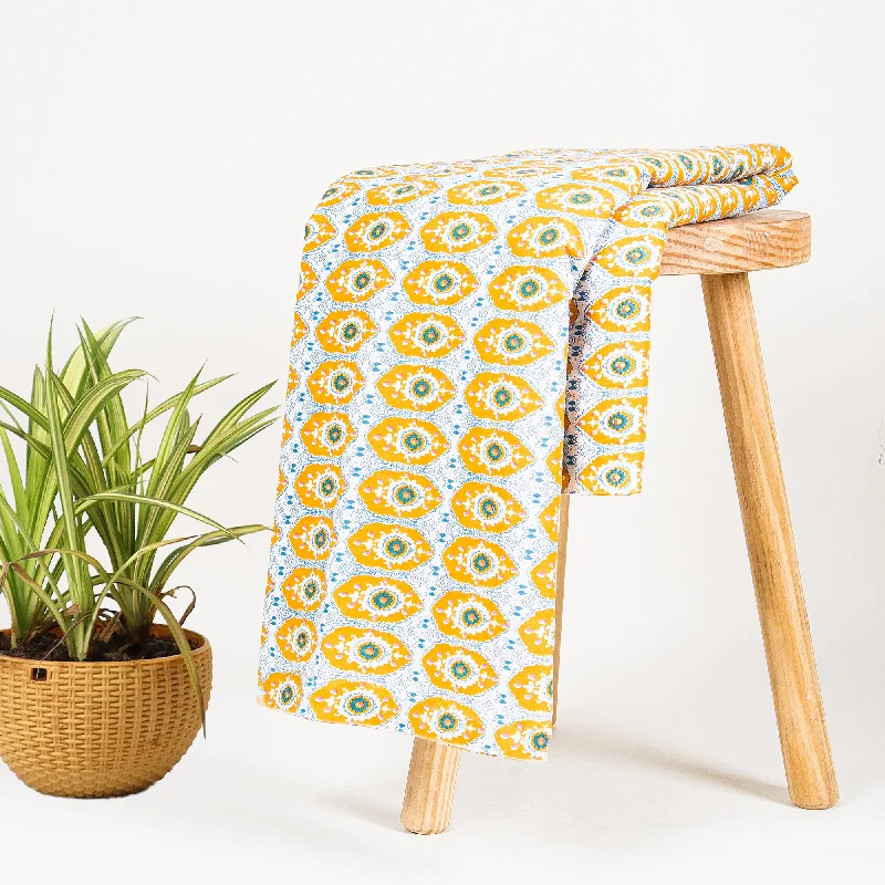 Yellow Hand Block  Pure Cotton Indian Printed Fabric Cloth