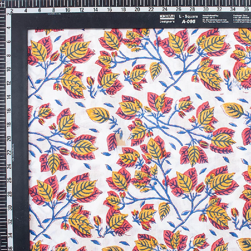 Indian Red Leaf Hand Block Printed Pure Cotton Dress Fabric Cloth