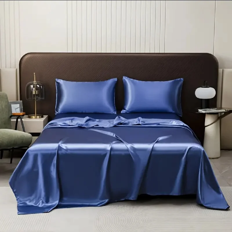 Premium Satin Silk Sheet - Navy Blue