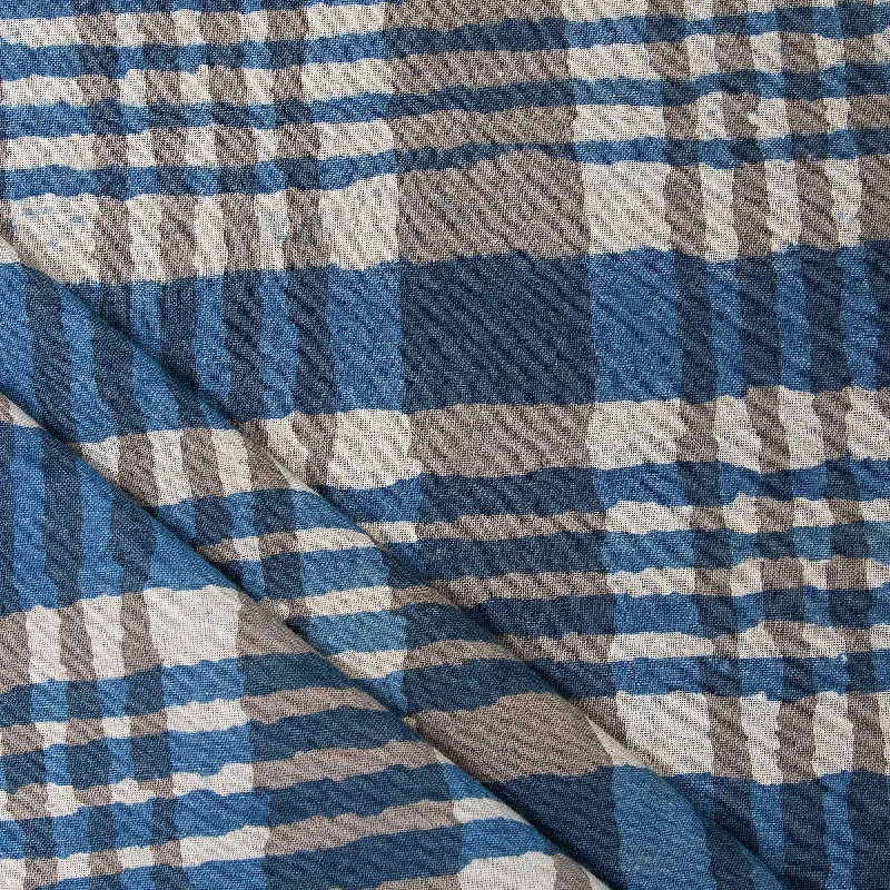 Handmade Indigo Blue Checks Print Cotton Running Fabric Cloth