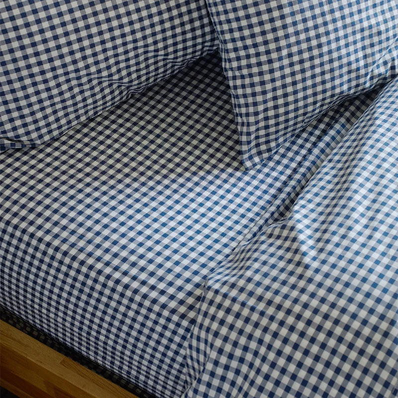 Indigo Small Gingham Cotton Fitted Sheet