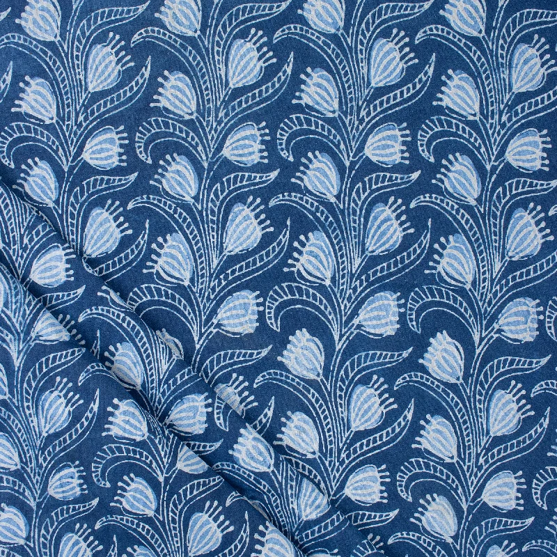 Indian Floral Indigo Blue Women's Clothing Cotton Fabric