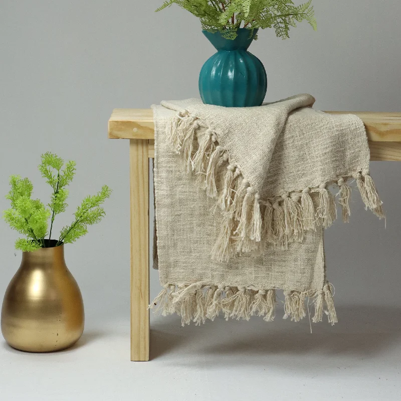 Decorative Indian Handmade Pure Cotton Off White Solid Throw for Couches