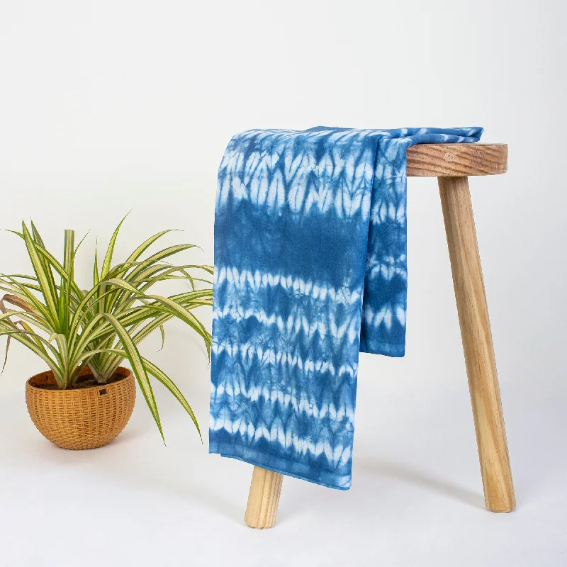 Shibori Blue Striped Handmade Cotton Multipurpose Tie Dye Running Fabric