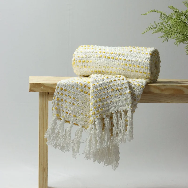 Yellow Embroidery Indian Pure Cotton Reversible Sofa Hand Woven Throws