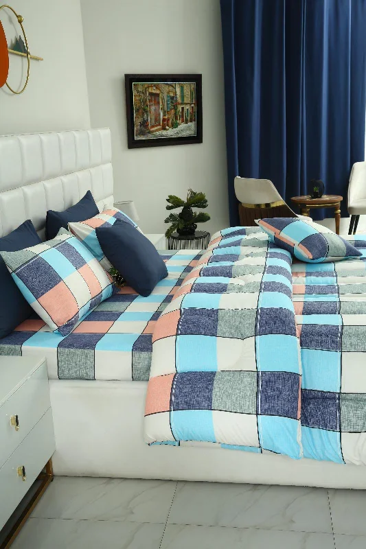 5 PCs Single Comforter Set-Pastel Check