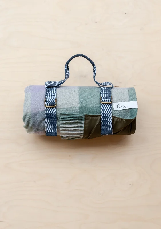 Recycled Wool Picnic Blanket in Sage Gradient Gingham