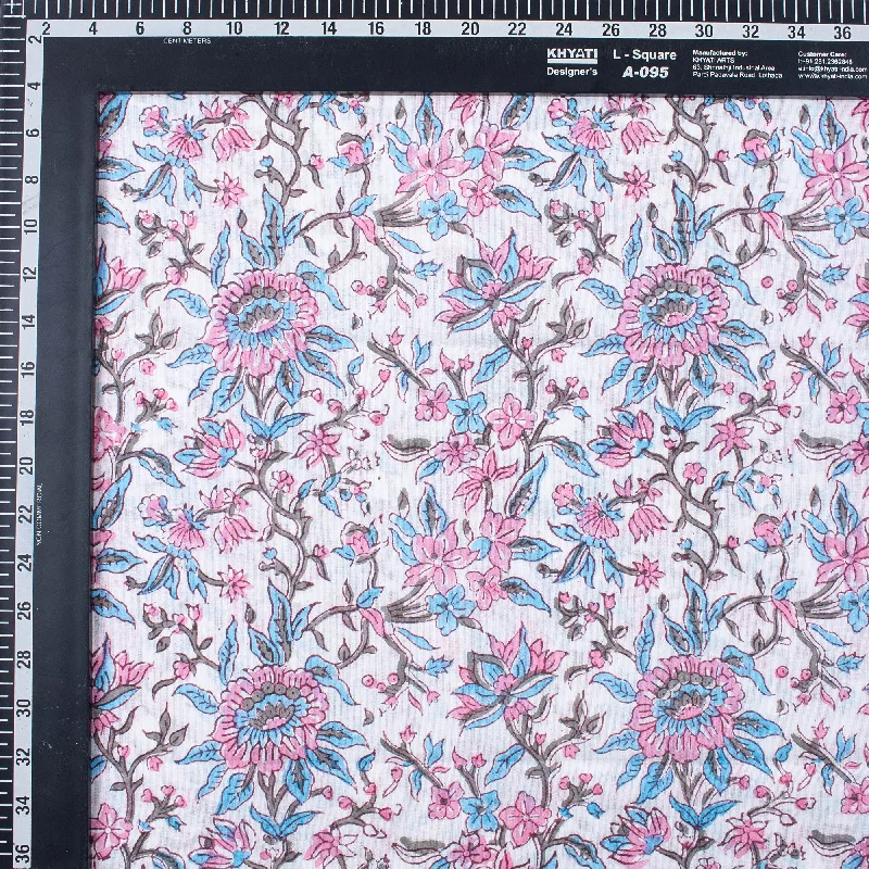 Pink Floral Indian Hand Block Printed Pure Cotton Eco Friendly Fabric