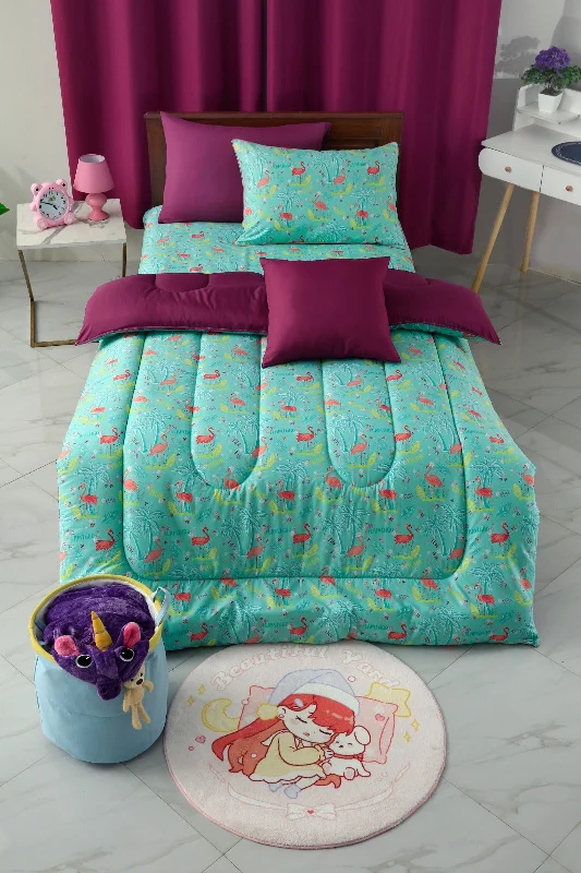 5 PCs Single Comforter Set-Flamingo