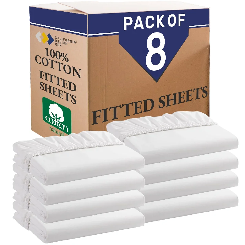 Bulk Pack of 8 Fitted Sheets Mixed High Thread Count Open Box White