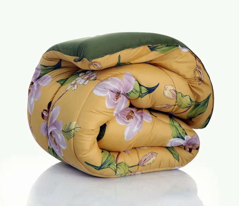 1 PC Single Comforter-Hibiscus(With Olive Reverse)