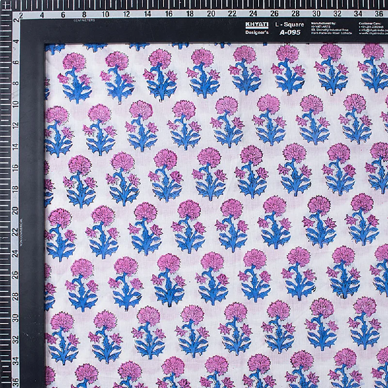 Pink Floral Indian Hand Block Printed Pure Cotton Eco Friendly Fabric Cloth