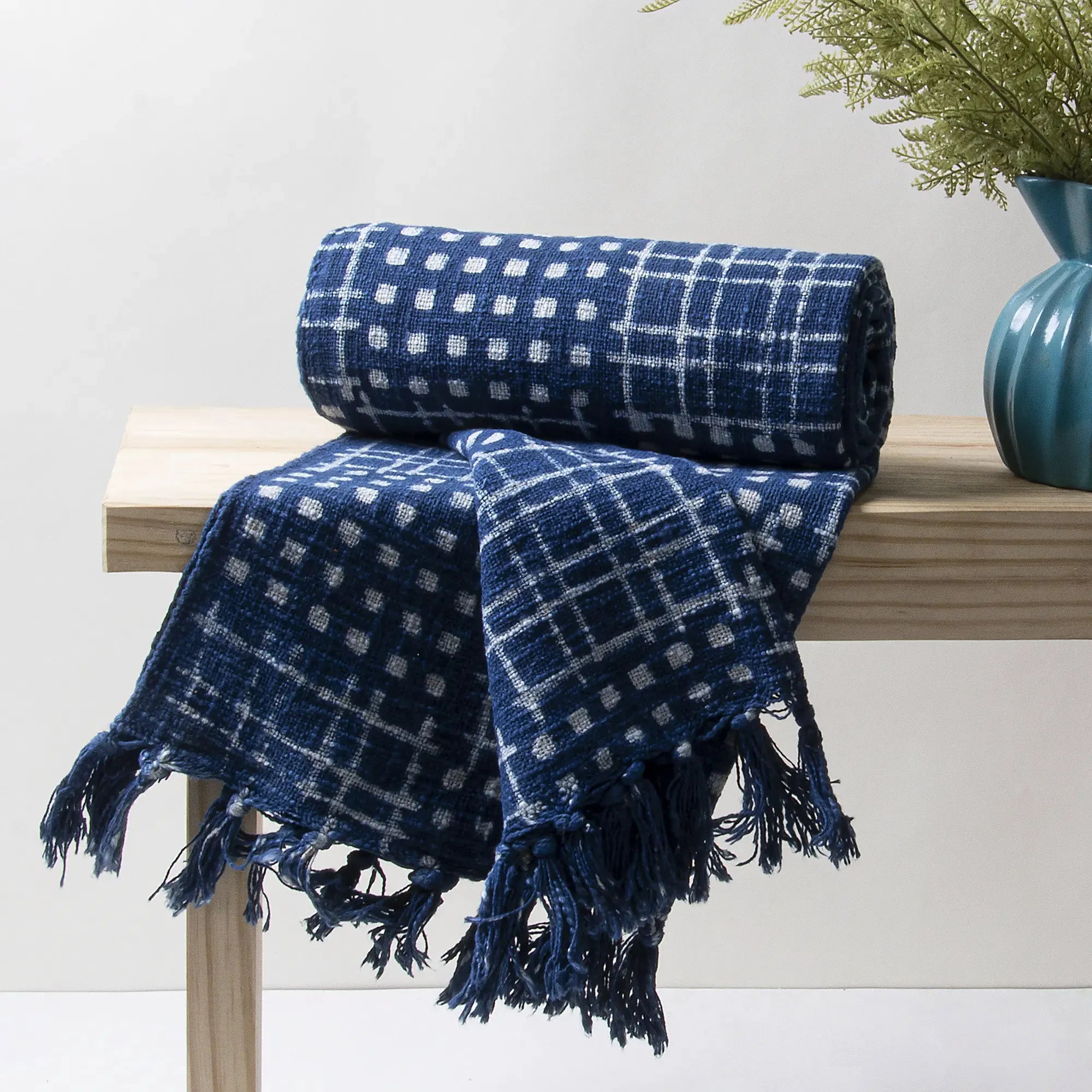 Organic Blue Hand Block Printed Indian Couch Throw Blanket