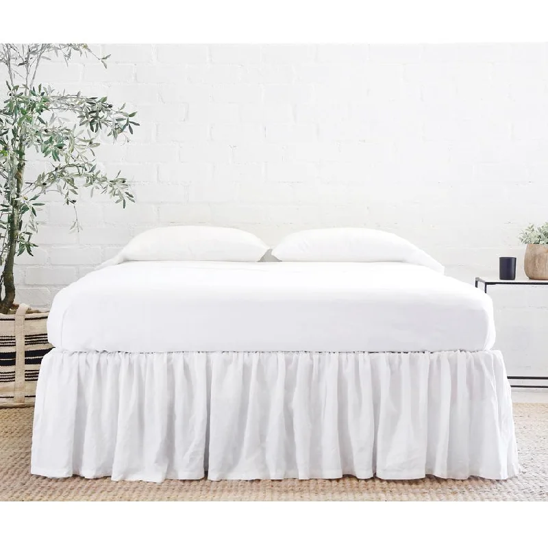 Gathered Linen Bedskirt in White