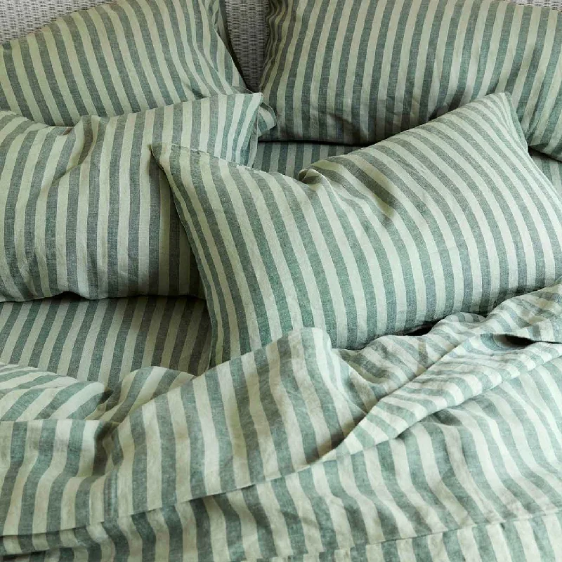 Pine Green Pembroke Stripe Linen Blend Fitted Sheet