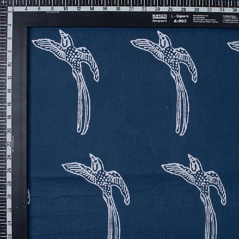 Bird Print Indigo Blue Indian Hand Printed Cotton Fabrics for Kurti