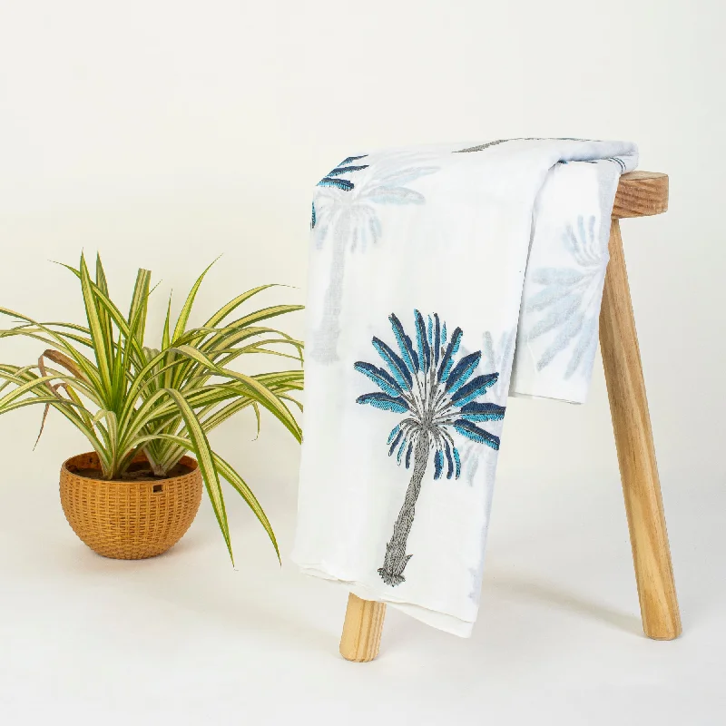 Blue Palm Tree Hand Blocked Light Weighted Cotton Fabric