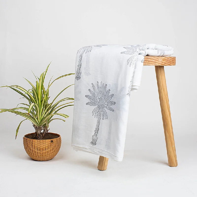 Natural Gray Date Palm Hand Block Printed Pure Cotton Indian Fabric