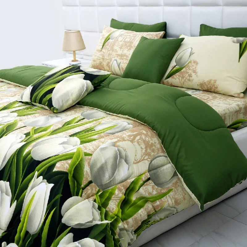 5 PCs Single Comforter Set-Tulip Green