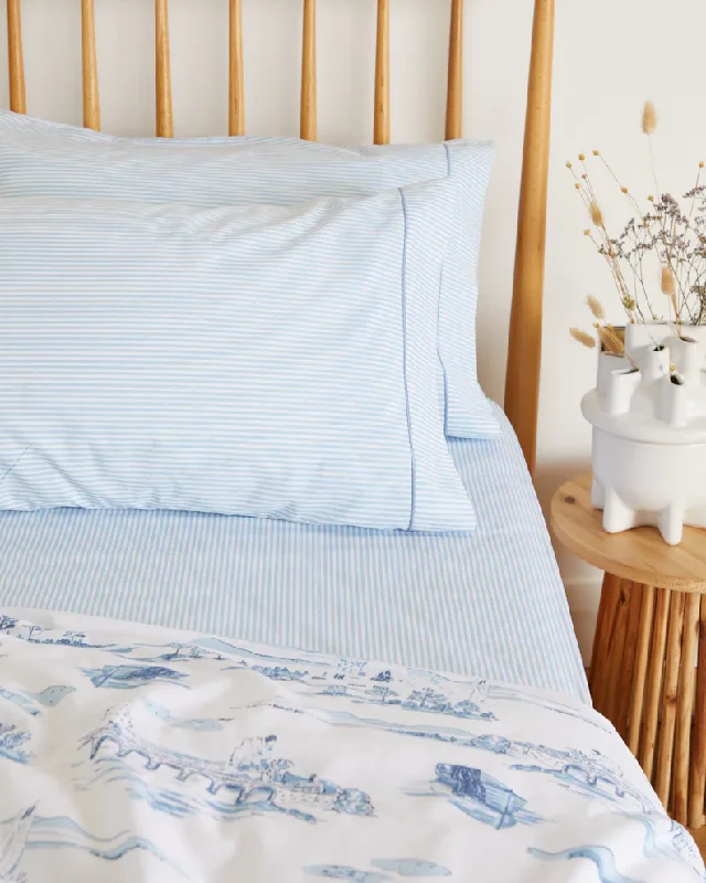 Foxford Blue Ticking Fitted Sheet