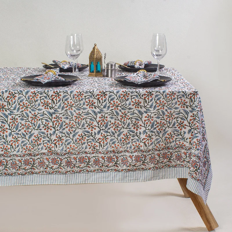 Indian Brown Floral Hand Block Printed Cotton Dining Table Cover