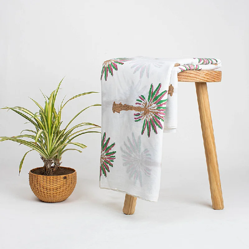 Indian Hand Blocked Multicolor Palm Tree Pure Cotton Fabric for Napkin