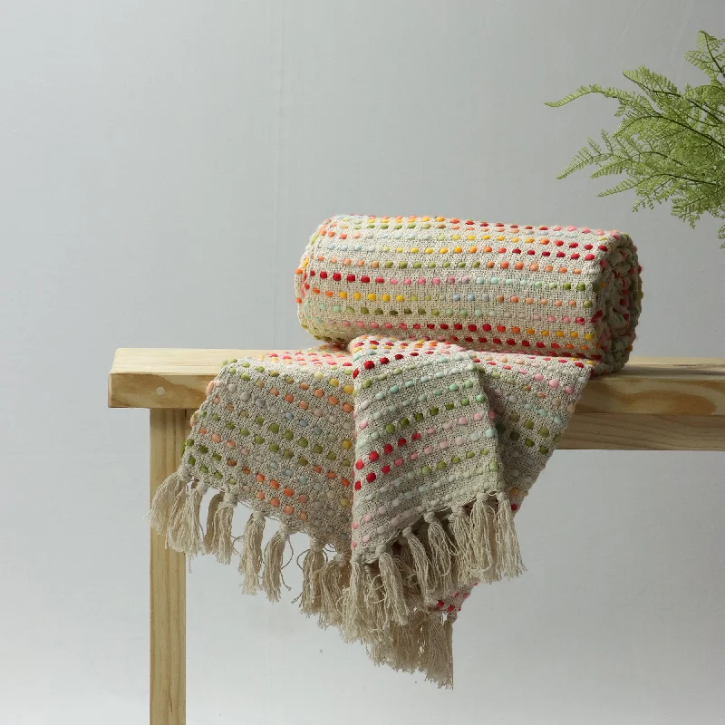 Multicolor Handmade Indian Embroidery Cotton Woven Throw Blankets for Couch