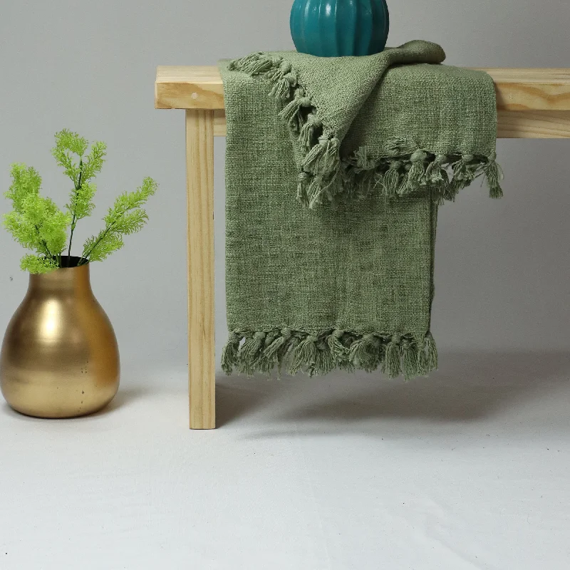 Decorative Handcrafted Solid Green Pure Cotton Throw Blankets for Farmhouse