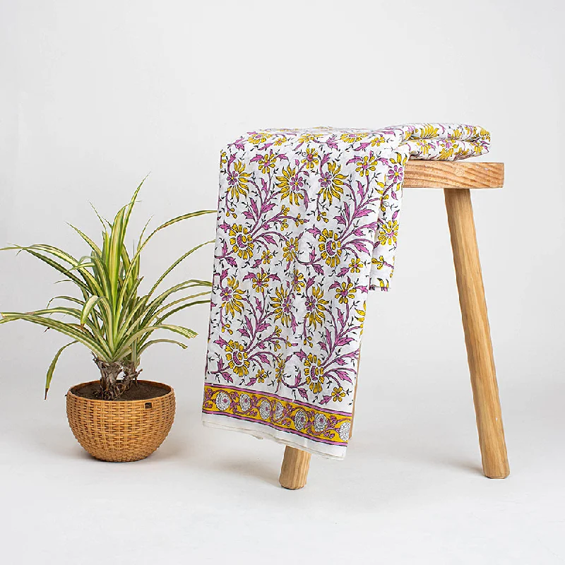 Indian Hand Block Printed Yellow Floral Cotton Textile Fabric