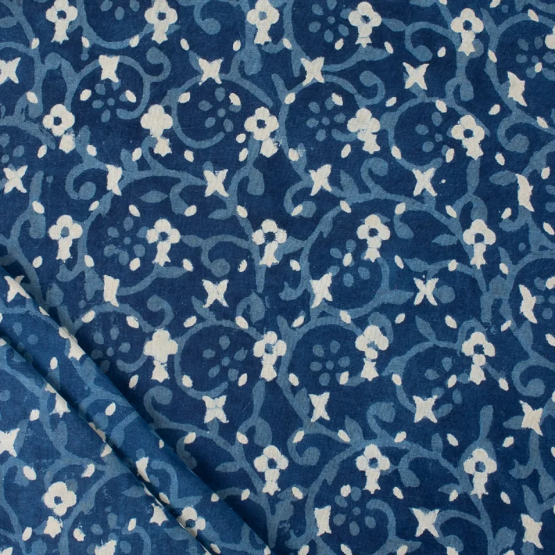 Indigo Blue Jaal Hand Block Printed Cotton Dress Material Fabric