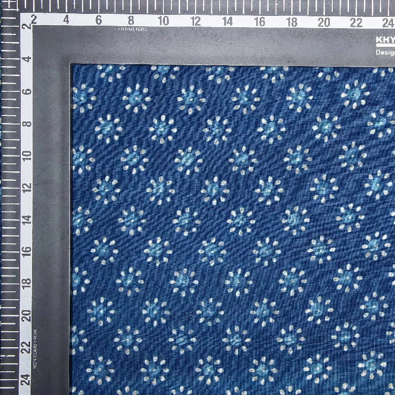 Exclusive Indigo Blue Handprinted Natural Floral Vegetable Dyed Cotton Fabric