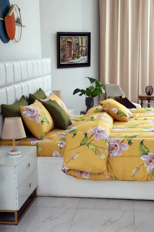 5 PCs Single Comforter Set-Hibiscus