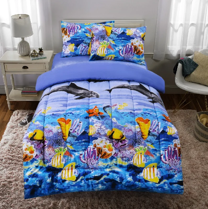 4 PCs Single Comforter Set-Fishes