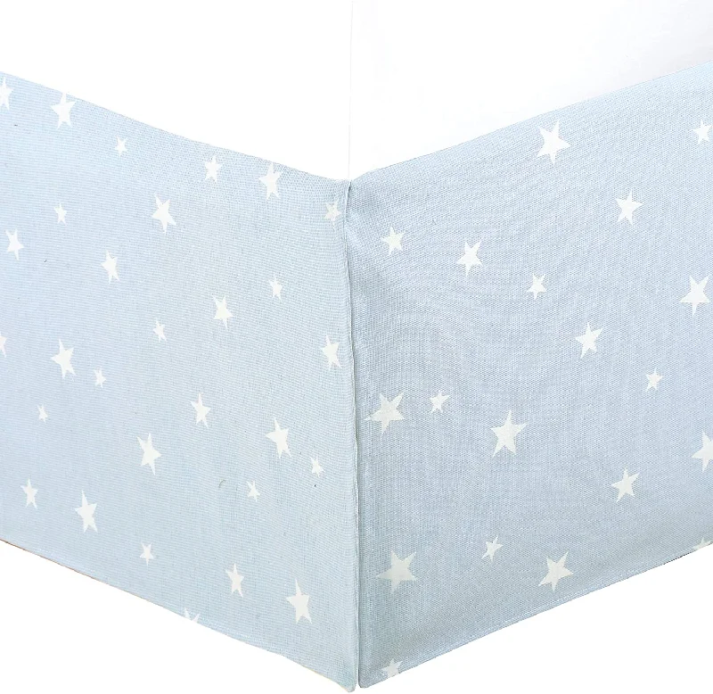 Tailored Bed Skirt Sky Light Blue Star Cotton Jacquard Pleated Dust Ruffle with Split Corners (16" Drop)