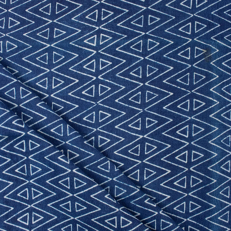 Indigo Blue Geometrical Block Print Cotton Hand Dyed Fabric