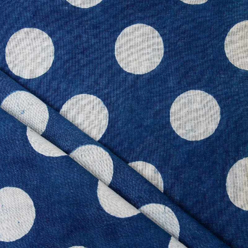 Indigo Blue Polka Dots Indian Hand Block Printed Cotton Dress Making  Fabric