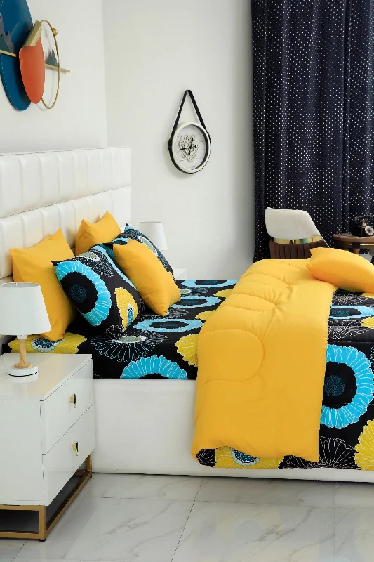 5 PCs Single Comforter Set-Sun Flower