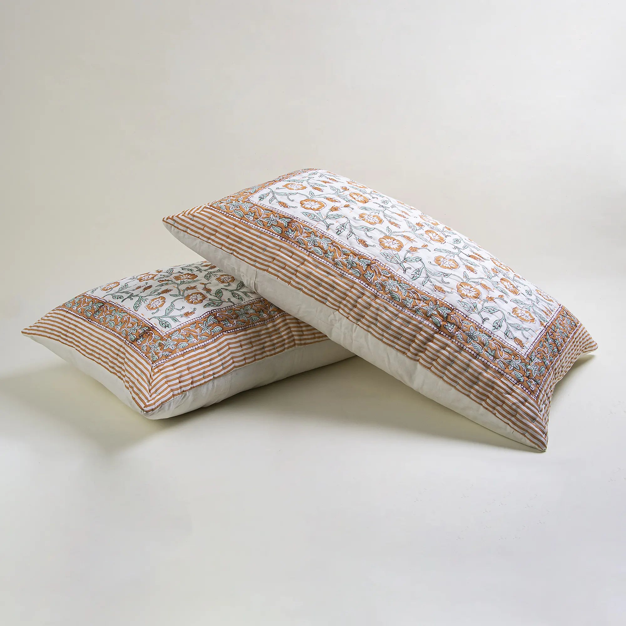 Handmade Floral Block Printed Cotton Throw Pillow Covers