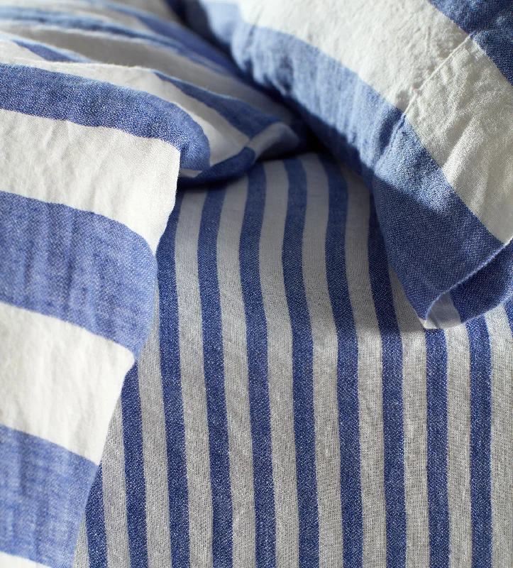 Cobalt Cora Stripe 100% Linen Fitted Sheet