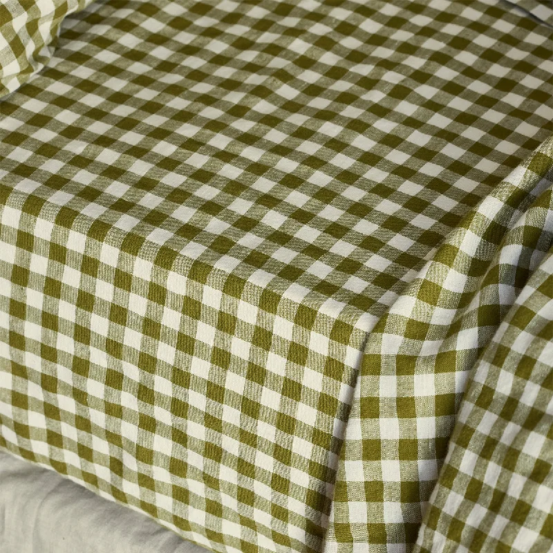 Botanical Green Gingham Linen Blend Fitted Sheet