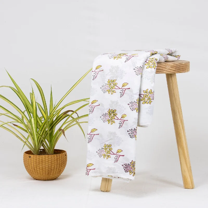 Yellow Floral Hand Block Print Soft Cotton Textile Fabric Cloth