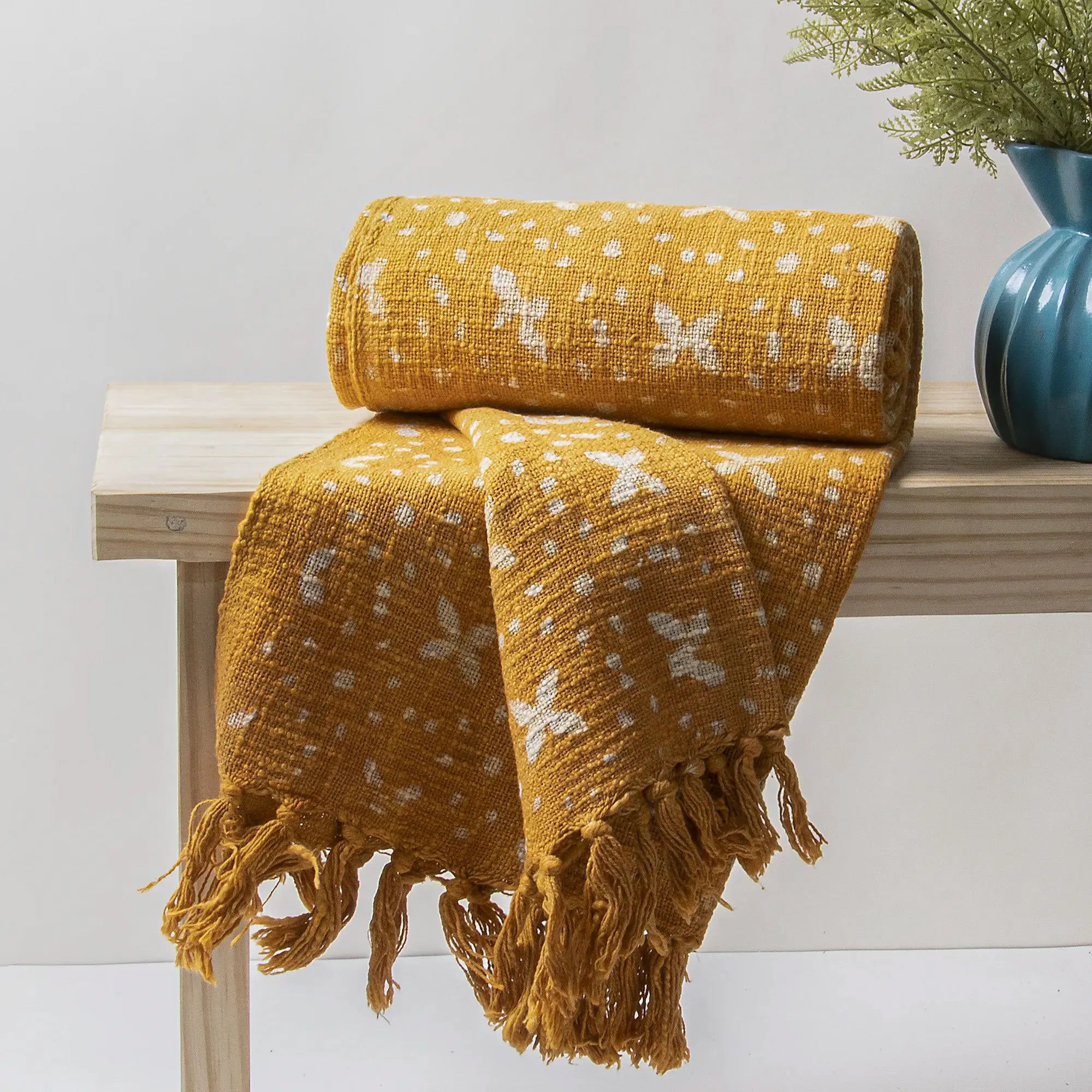 Eco Friendly Yellow Floral Indian Handmade Block Printed Pure Cotton Throw Blankets