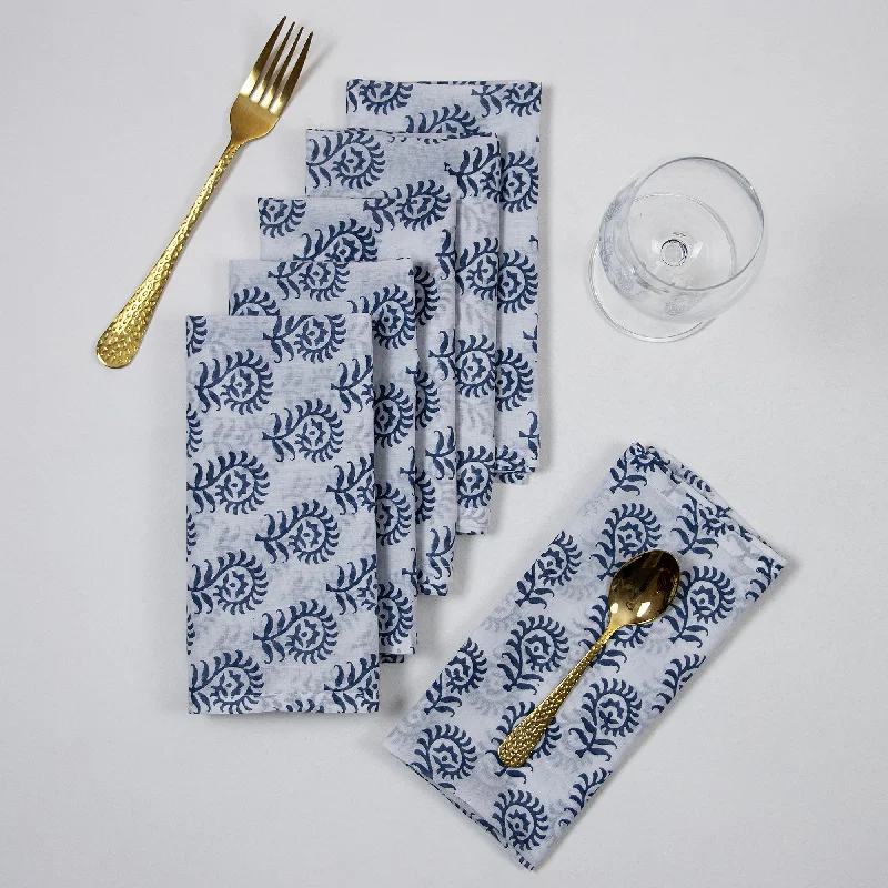 Stunning Blue Floral Block Printed Wedding Cotton Napkin