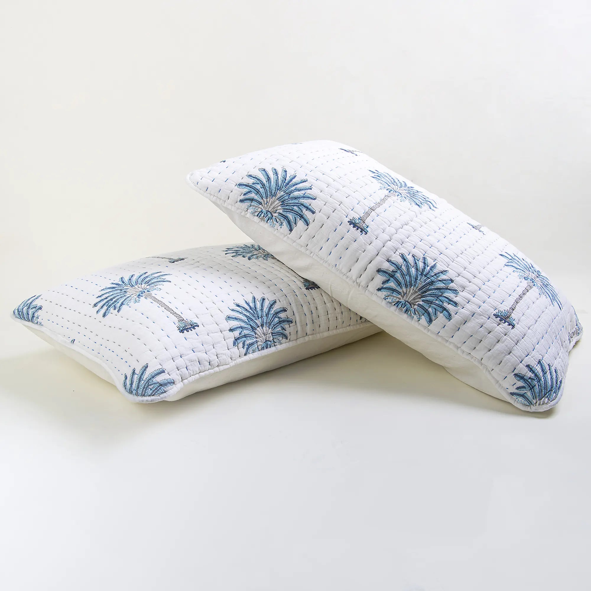 Home Decor Blue Floral Hand Block Printed Cotton Pillowcase