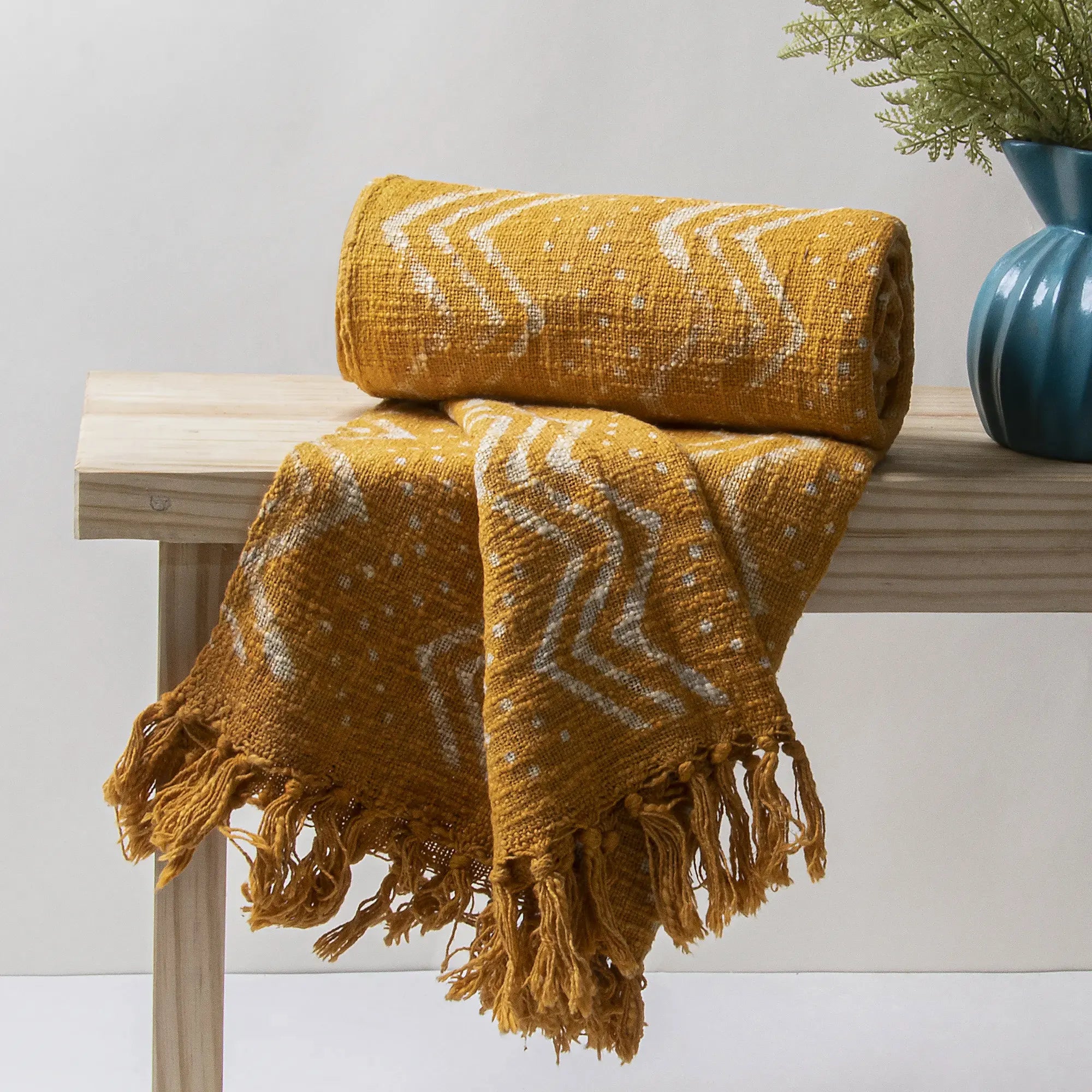 Mustard Yellow Indian Hand Block Printed Cotton Light Weighted Throw Blankets