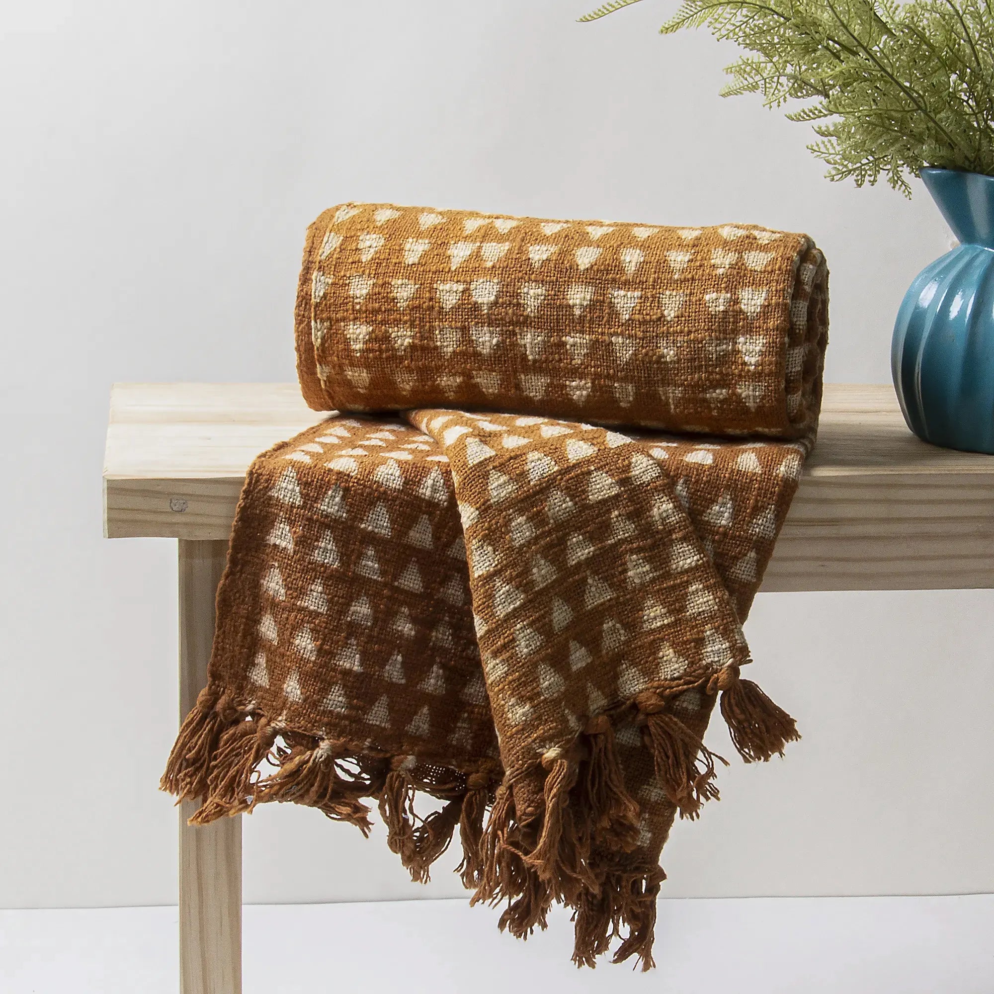 Indian Brown Hand Block Printed Pure Cotton Geometrical Sofa Throw Blankets