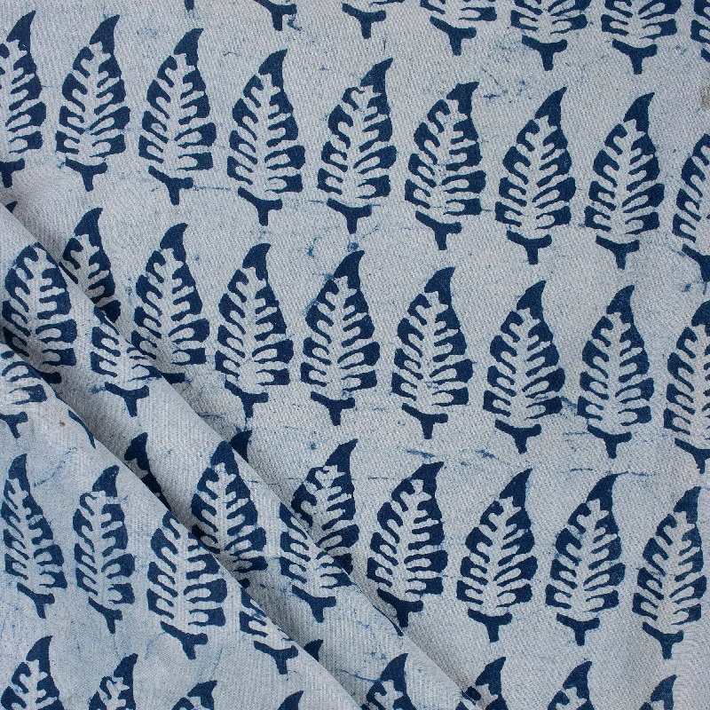 Block Printed Indian Indigo Blue Leaf Cotton Natural Dyed Fabric