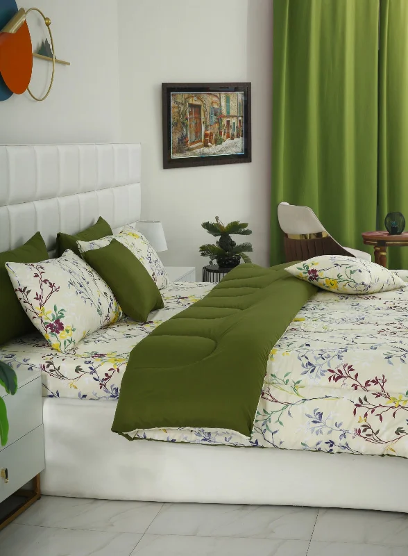 5 PCs Single Comforter Set-Lavender Fall(With Olive Reverse)